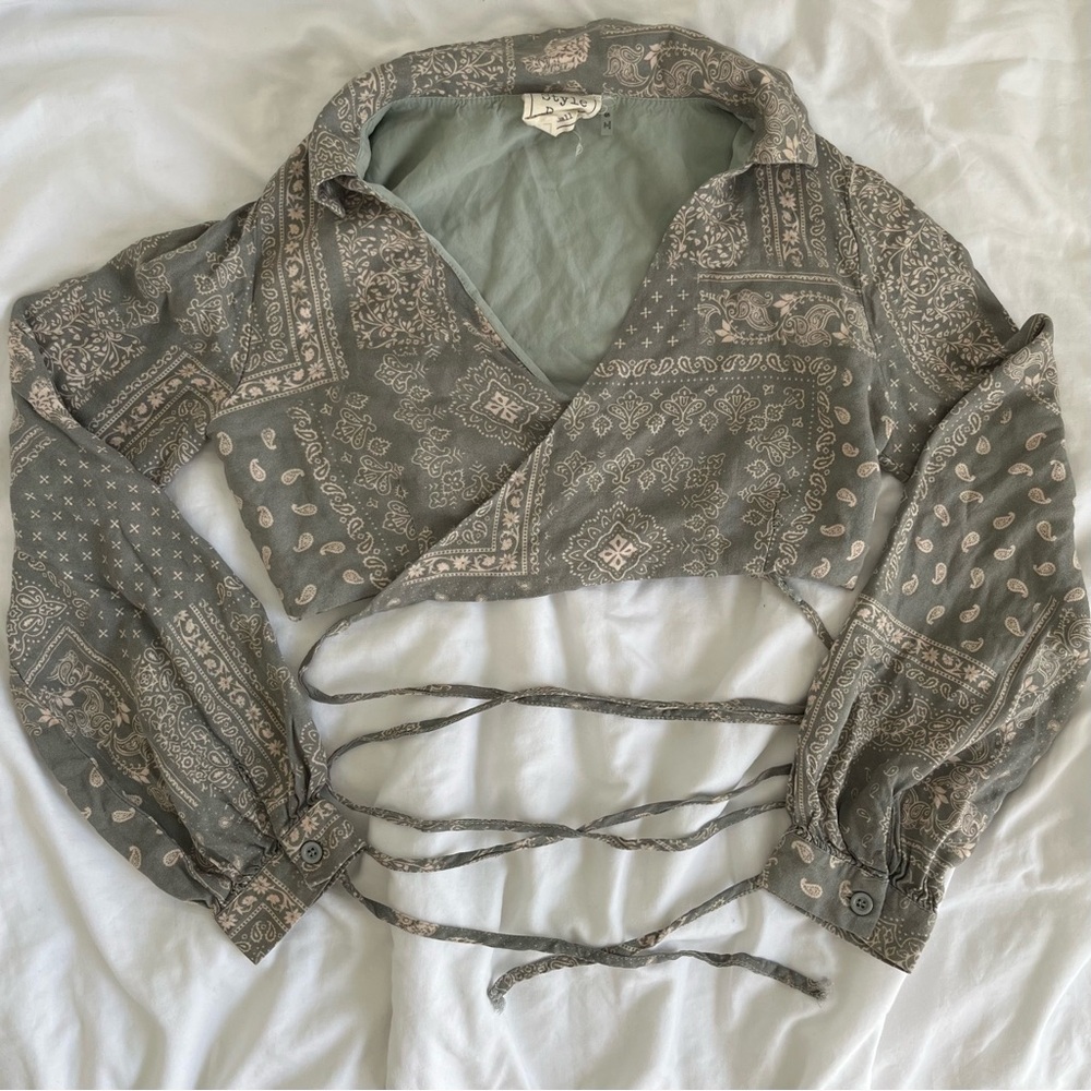 Western Style Cropped Wrap Top